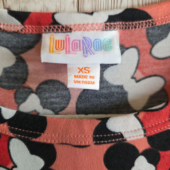 Women's LuLaRoe Disney Carly Dress XS Peach Red Mickey Mouse Print - Picture 3 of 8